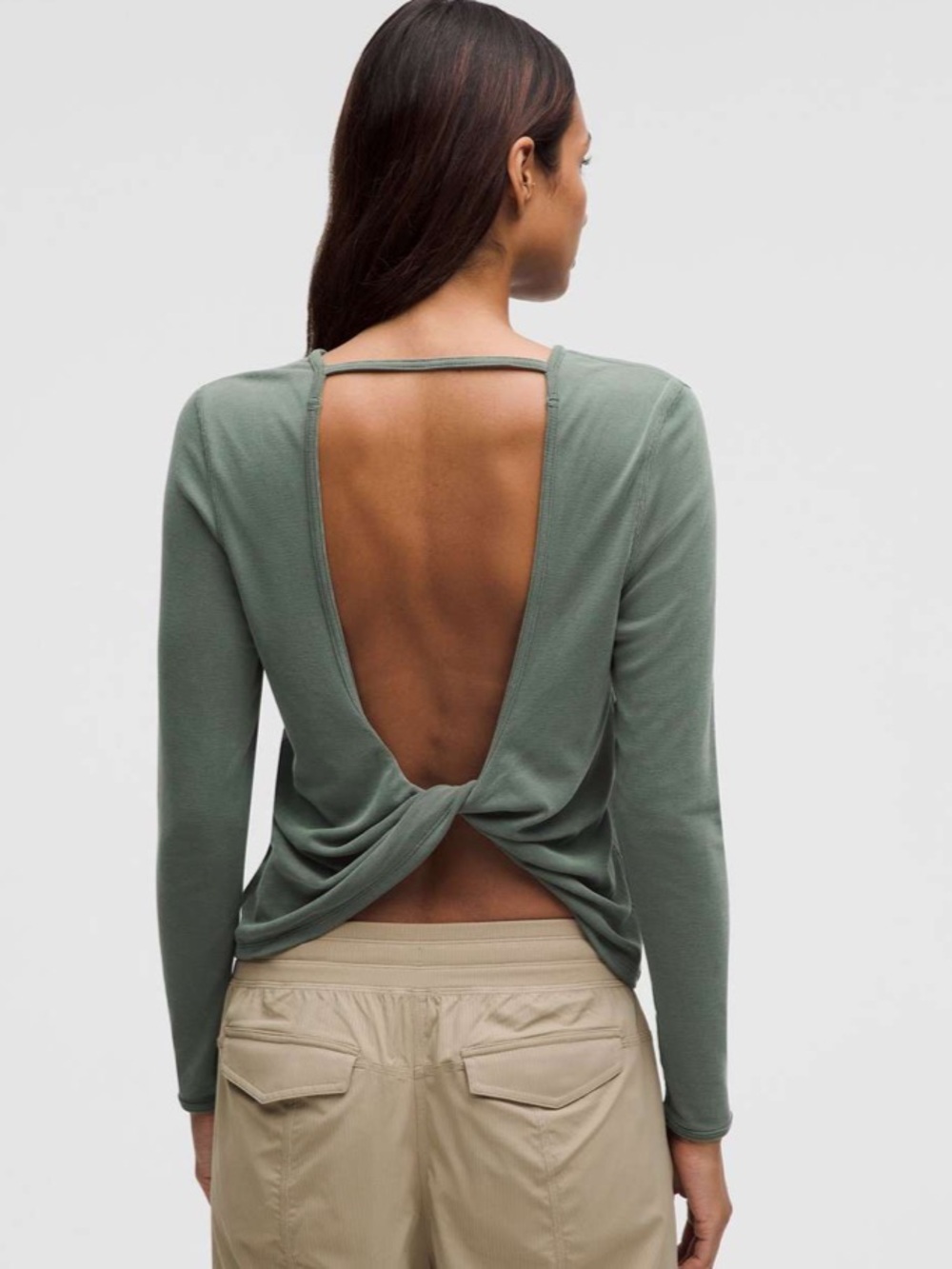 Twist-Back Soft Ribbed Long Sleeve Top
